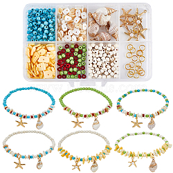 Ocean Theme DIY Synthetic Turquoise & Shell Beads Bracelet Making Kits, Mixed Color, 4mm, Hole: 1mm, 130pcs(DIY-SC0028-41)