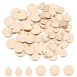 DICOSMETIC 60Pcs 2 Style Brass Charms, Blank Stamping Tag, Teardrop & Flat Round, Real 18K Gold Plated, 7~8x5~8x0.6~1mm, Hole: 0.9~1mm, 30pcs/style(KK-DC0002-14)