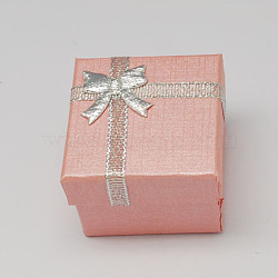 Cardboard Jewelry Set Boxes with Bowknot and Sponge Inside, for Rings and Pendants, Square, Pink, 50x50x37mm(X-CBOX-R005-6)