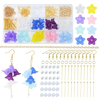 DIY Flower Earring Making Kit, Including Acrylic & Plastic Imitation Pearl Beads, Iron Earring Hooks, Brass Cable Chains, Mixed Color