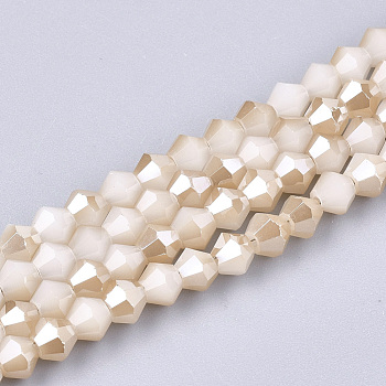 Electroplate Glass Imitation Jade Beads Strands, Faceted, Half Rainbow Color Plated, Grade AAA, Bicone, PapayaWhip, 4mm, Hole: 1mm, about 92~96pcs/strand, 13.78~14.37 inch