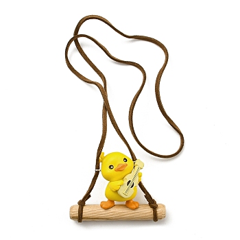 Cute Plastic Swinging Guitar Duck Pendant Decorations, for Car Interiors Hanging Ornaments, Yellow, 300mm, pendant: 47.5x60x28mm