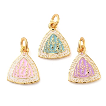 Alloy Enamel Pendants, with Jump Ring, Golden, Triangle Charm, Mixed Color, 16.5x13.5x2mm, Hole: 4mm