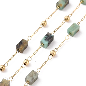 Natural African Turquoise(Jasper) Rectangle Beaded Chains, with Golden 304 Stainless Steel Findings, Unwelded, 4~4.5x2~2.5x2~2.5mm, about 3.28 Feet(1m)/Box