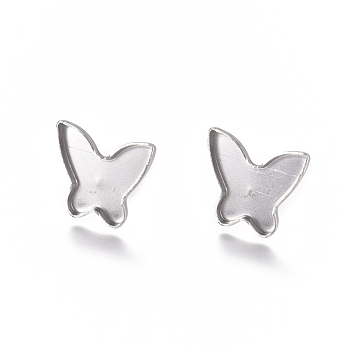 304 Stainless Steel Stud Earring Findings, Earring Settings, Butterfly, Stainless Steel Color, Tray: 13.5x13mm, 12.5x14mm, Pin: 0.8mm