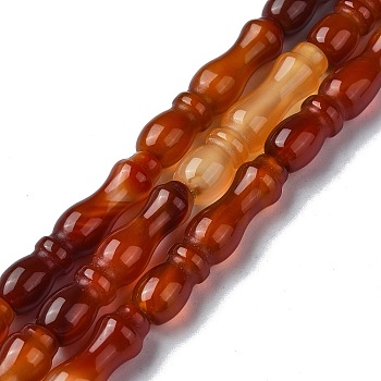 Natural Red Agate Beads Strands, Texture Tube, Islamic Prayer Beads for Rosary, 27x6mm, Hole: 1.5mm, about 14pcs/strand, 15.16 inch(38.5cm)