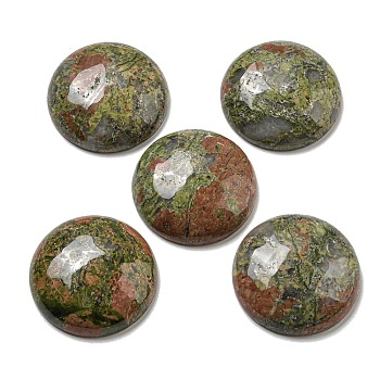 Natural Unakite Cabochons, Flat Round, 30x7~8.5mm