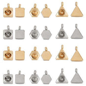 304 Stainless Steel Pendant Rhinestone Settings, For Pointed Back Rivoli Rhinestone, Mixed Shape, Golden & Stainless Steel Color, Fit for 4mm Rhinestone, 8.5~10x6~8.5x2~2.5mm, Hole: 1.6~2mm,  36pcs/box