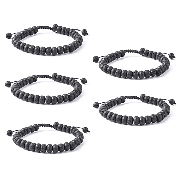 Adjustable Natural Lava Rock Braided Bead Bracelets, with Nylon Cord, 2 inch~2-1/2 inch(5.2~6.6cm)