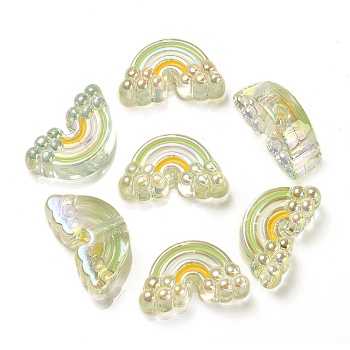 UV Plating Rainbow Iridescent Acrylic Enamel Beads, Rainbow, Green Yellow, 17x29x11mm, Hole: 3.5mm