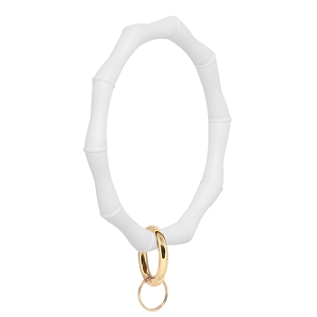 Silicone Bangle Keychian, with Alloy Spring Gate Ring, Golden, White, 9.5cm