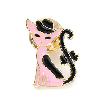 Cat with Bowknot Enamel Pin, Light Gold Plated Alloy Badge for Backpack Clothes, Pink, 21.5x15.5x2mm