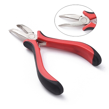 Carbon Steel Jewelry Pliers, Bent Nose Pliers, Serrated Jaw, Ferronickel, Red, Platinum, 135mm