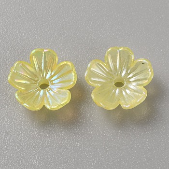 Acrylic Bead Caps, Imitation Shell, Flower, Yellow, 10x4mm, Hole: 1.4mm
