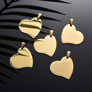 304 Stainless Steel Pendants, Manual Polishing, Blank Stamping Tags, Heart, Golden, 32x33x1.8mm
