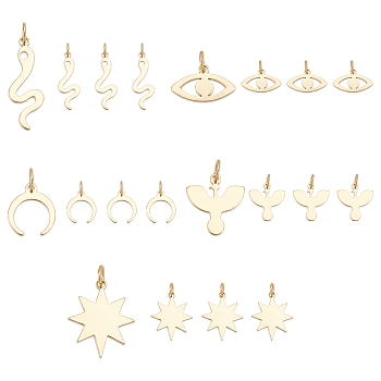 SUNNYCLUE 20Pcs 5 Styles Brass Pendants, with Jump Rings, Long-Lasting Plated, Mixed Shapes, Real 18K Gold Plated, 4pcs/styles