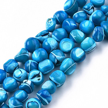 Natural Trochid Shell/Trochus Shell Beads Strands, Dyed, Nuggets, Deep Sky Blue, 7~12x5~10x4~8mm, Hole: 1mm, about 60~64pcs/strand, 15.16 inch~15.75 inch(38.5~40cm)