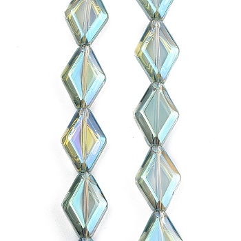 Electroplate Glass Beads Strands, Rhombus, AB Color, Light Green, 15x10x5mm, Hole: 1mm, about 43pcs/strand, 25.39''(64.5cm)