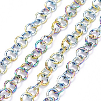 Ion Plating(IP) 304 Stainless Steel Rolo Chains, Unwelded, with Spool, Rainbow Color, 7x1mm, about 32.8 Feet(10m)/roll