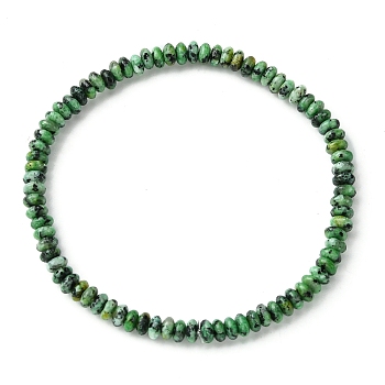 Natural African Turquoise(Jasper) Flat Round Beaded Stretch Bracelets for Women, Inner Diameter: 2-3/8 inch(6cm)