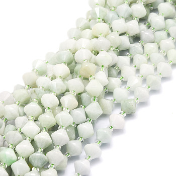 Natural Myanmar Jade Beads Strands, Faceted, Bicone, 8x8mm, Hole: 1mm, about 40pcs/strand, 15.24''(38.7cm)