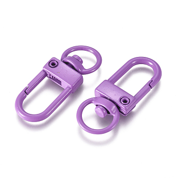 Baking Painted Alloy Swivel Clasps, Swivel Snap Hook, with Iron Findings, Purple, 33.5x13x5mm, Hole: 6x9.5mm