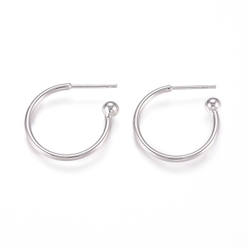 Brass Stud Earrings, Half Hoop Earrings, with Rhodium Plated 925 Sterling Silver Pin, Long-Lasting Plated, Real Platinum Plated, 20x21x4mm, Pin: 0.8mm