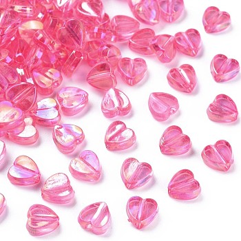 Transparent Acrylic Beads, AB Color Plated, Heart, Hot Pink, 7.5x8x3mm, Hole: 1.8mm, about 3620pcs/500g