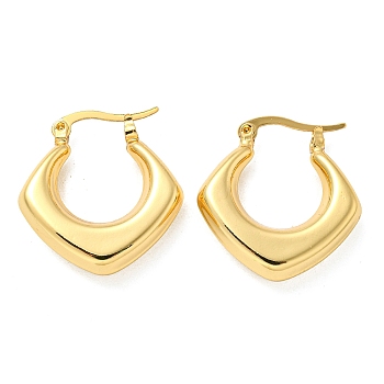 Rack Plated Chunky Rhombus Brass Hoop Earrings for Women, Lead Free & Cadmium Free, Long-Lasting Plated, Real 18K Gold Plated, 25x6mm