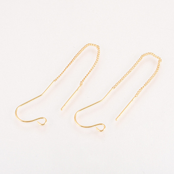 Brass Stud Earring Findings, with Loop, Ear Threads, Nickel Free, Real 18K Gold Plated, 70~72mm, Hole: 2mm, Pin: 0.8mm