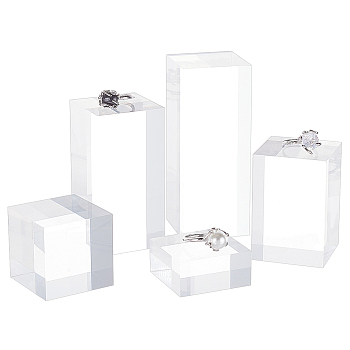 5Pcs 5 Styles Square Transparent Acrylic Jewelry Display Pedestals, for Small Jewelry, Cosmetic Showing, Clear, 4x4x2~10cm, 1pc/style