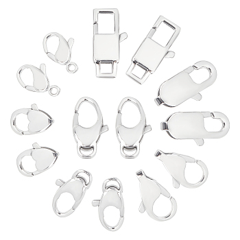 14Pcs 7 Style Polished 316 Surgical Stainless Steel Lobster Claw Clasps, Stainless Steel Color, 2pcs/style