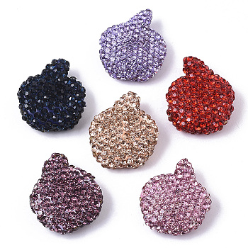 Handmade Polymer Clay Rhinestone Beads, Apple, Mixed Color, PP14(2.0~2.1mm), 22.5~23.5x20~21x8~9mm, Hole: 1.6mm