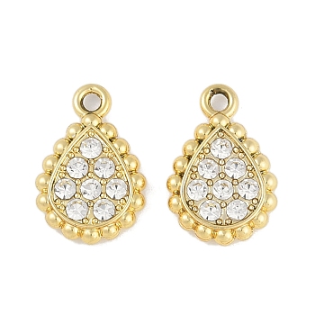 Alloy Rhinestone Pendants, Teardrop, Golden, 16x11x3mm, Hole: 2mm