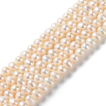 Natural Cultured Freshwater Pearl Beads Strands, Potato, Grade 2A, PapayaWhip, 4~5.5x4~4.5mm, Hole: 0.5mm, about 76pcs/strand, 14.33''(36.4cm)