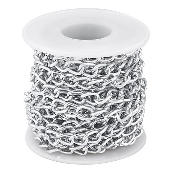 Aluminium Twisted Curb Chains, Unwelded, with Spool, Silver Color Plated, 10x6.5x1.8mm, 5m/set