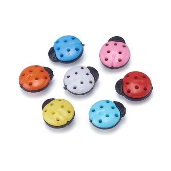Plastic Sewing Buttons, Ladybug Shape, 1-Hole, Mixed Color, 15x13x4mm, Hole: 3x2mm
