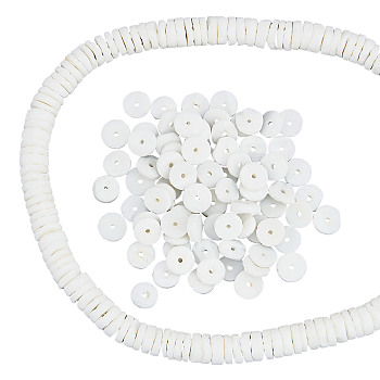 1 Strand Natural White Shell Beads Strands, Disc/Flat Round, Heishi Beads, 6x2mm, Hole: 1mm, about 275pcs/strand, 23.82''(60.5cm)