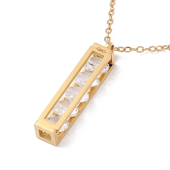Clear Cubic Zirconia Beaded Rectangle Pendant with 304 Stainless Steel Cable Chains for Women, Golden, 16.5 inch(42cm)