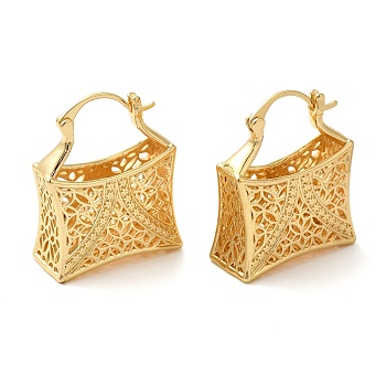 Hollow Basket Brass Hoop Earrings for Women, Golden, 30x11mm