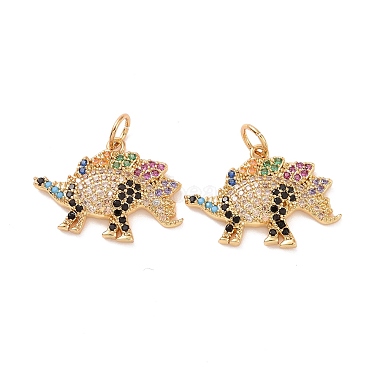 Stegosaurus Brass Micro Pave Colorful Cubic Zirconia Charms(KK-G435-30G)-2