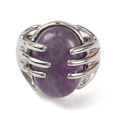 Oval Natural Amethyst Finger Ring(G-Q184-06G-P)-2