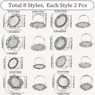 Sunnyclue 16 pièces 8 composants de bagues en alliage réglables de style(FIND-SC0008-66)-2
