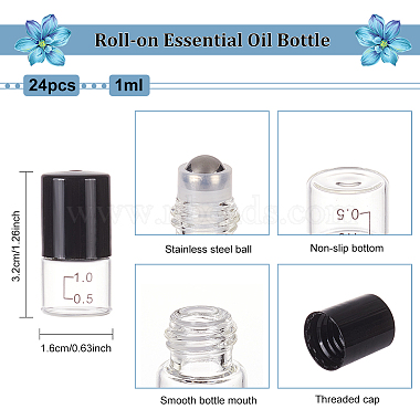 24Pcs Transparent Glass Roller Ball Bottles with Scal and Plastic Cover(DIY-BC0006-46)-2