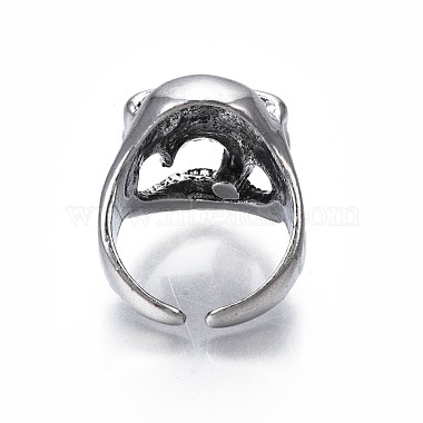 Tête de mort punk gothique avec bague de manchette ouverte en alliage de cigarette avec strass pour hommes femmes(RJEW-T009-51AS)-3