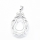 Rhodium Plated 925 Sterling Silver Pendant Cabochon Open Back Settings(STER-P044-02P)-2