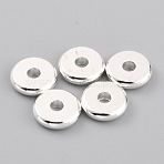 Brass Beads, Cadmium Free & Lead Free, Long-Lasting Plated, Disc/Flat Round, Heishi Beads, 925 Sterling Silver Plated, 7x1.5mm, Hole: 1.8mm(KK-O133-316A-S)