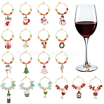 18Pcs Christmas Theme Alloy Enamel Wine Glass Charms, Brass Natural Green Aventurine & Citrine Wine Glass Charms, Mixed Color, 45~57mm(AJEW-CA00004)