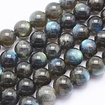 Natural Labradorite Beads Strands, Round, 9~10mm, Hole: 1mm, about 44pcs/strand, 15.5 inch(39.5cm)(G-O166-08-10mm)