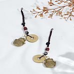 2Pcs Brass Lucky Cat & Coins Five Emperor Money Feng Shui Coins Pendant, for KeyChain and Car Good Luck Decor, Black, 129mm(HJEW-LP0002-82)
